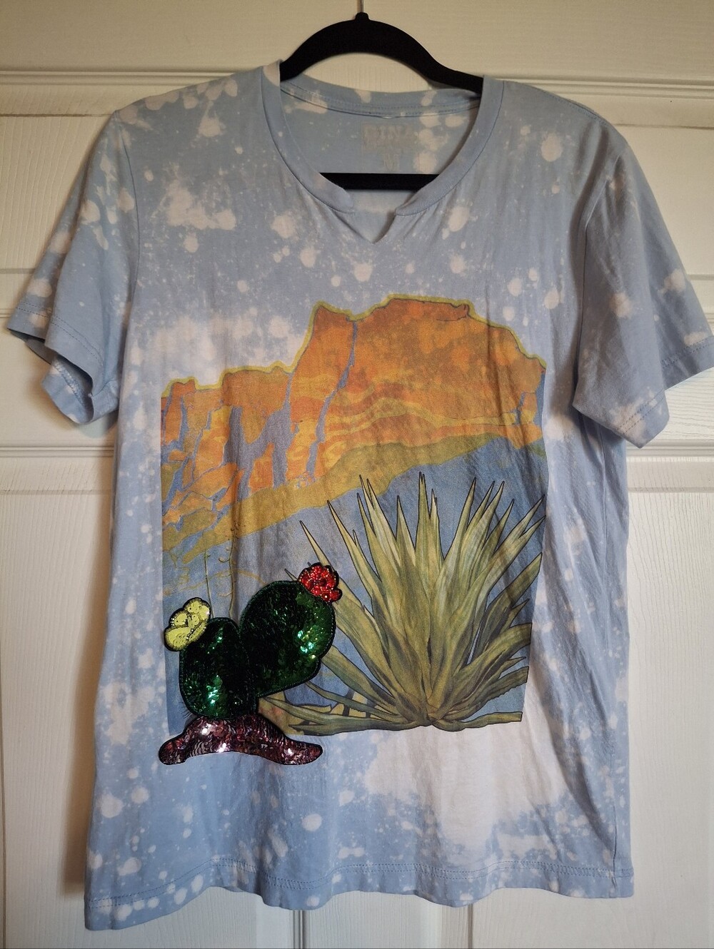 Gina Tees Light Blue Desert Graphic Short Sleeve Tee